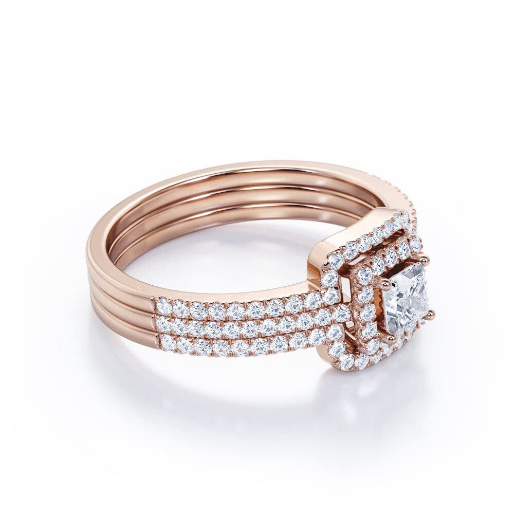 10K Rose Gold 0.3CT Princess Cut Moissanite Engagement Ring with 0.75CT Lab Grown Diamond-4