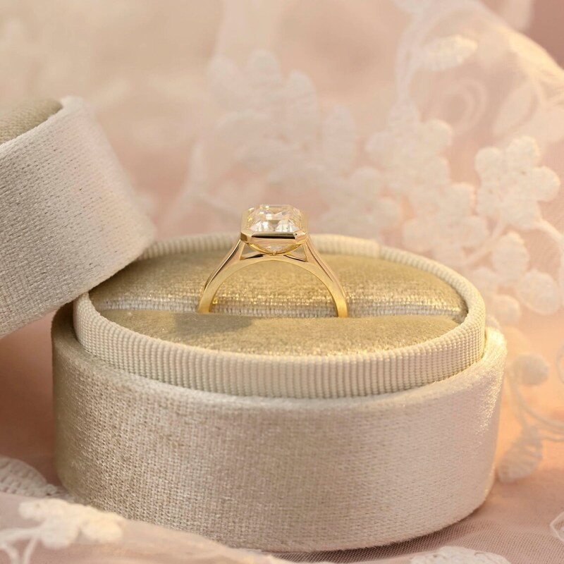 Anel de noivado Moissanite em ouro rosa 10K 3CT em forma de princesa quadrada-5