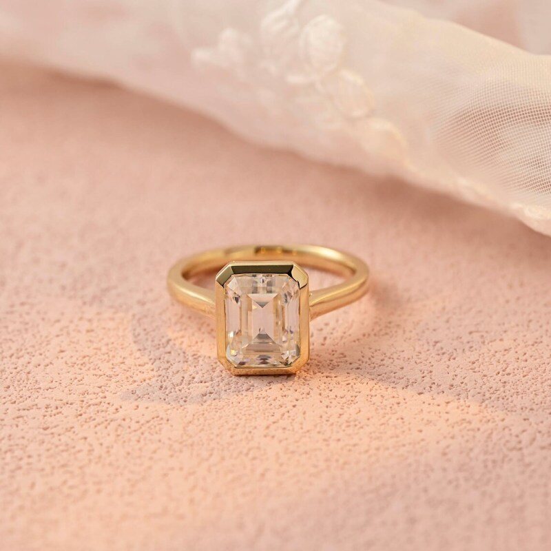 Anel de noivado Moissanite em ouro rosa 10K 3CT em forma de princesa quadrada-6