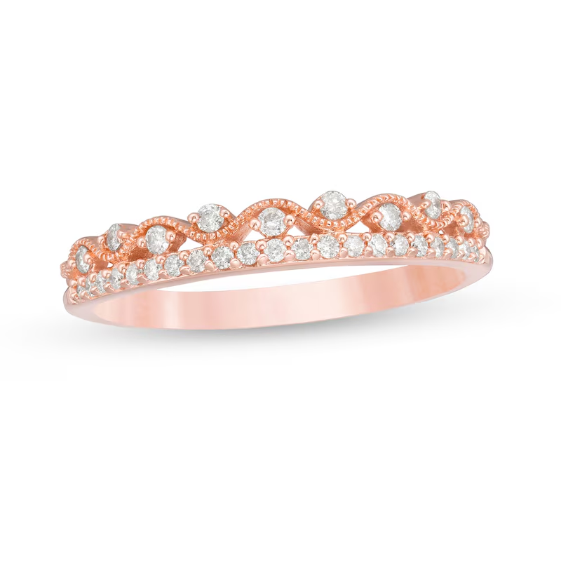 10K Rose Gold 1/5 CT Diamond Cascading Vintage-Style Stack Custom Wedding Band for Women-1