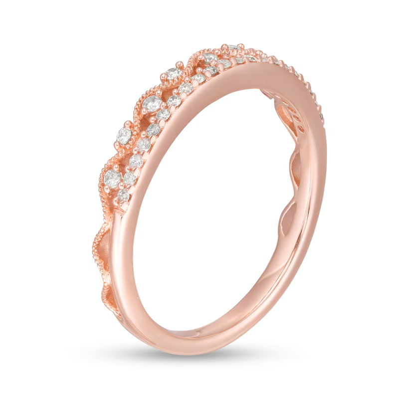 10K Rose Gold 1/5 CT Diamond Cascading Vintage-Style Stack Custom Wedding Band for Women-3