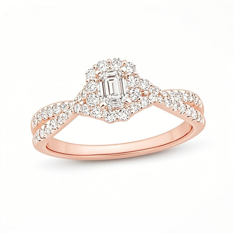 Anel de noivado personalizado em ouro rosa 10K, 0,5 a 3 ct, esmeralda, diamante criado em laboratório, cor D, VVS1-VS1, clareza 3EX-18