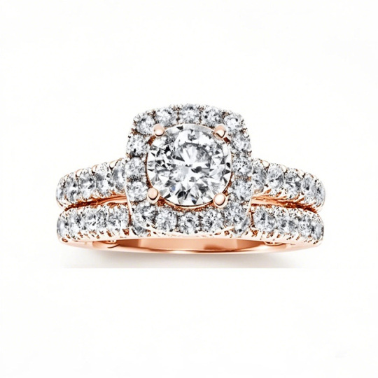 10K Rose Gold 1.5 to 5 CT Round Moissanite Bridal Set