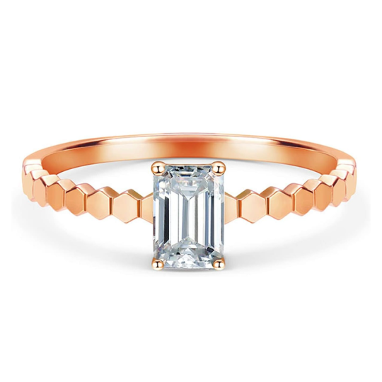 10K Rose Gold 0.5CT Emerald Cut Engagement Ring