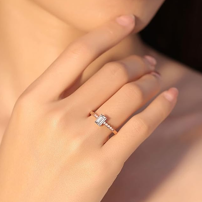 10K roségouden verlovingsring met 0,5ct smaragdgeslepen diamant-2