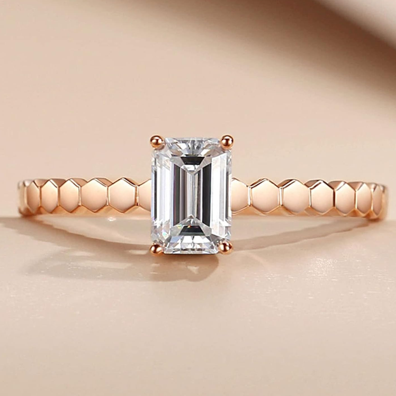 10K roségouden verlovingsring met 0,5ct smaragdgeslepen diamant-3