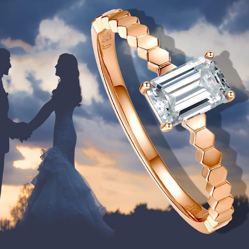 10K roségouden verlovingsring met 0,5ct smaragdgeslepen diamant-5