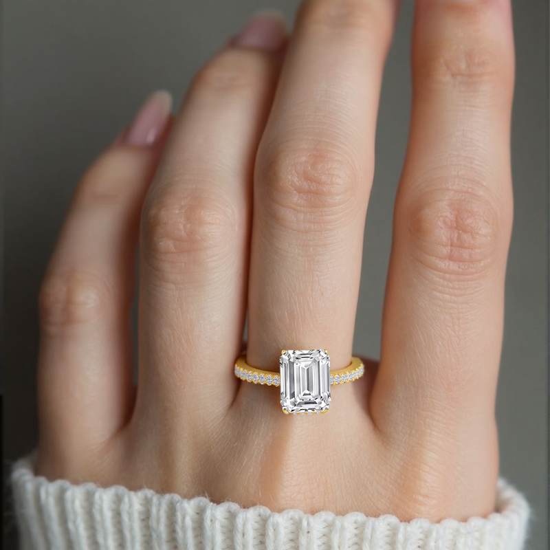 10K Rose Gold 0.83 to 3.33 CT.T.W. Emerald Cut Lab Created Diamond Engagement Band D-VVS1 IGI Certified-4