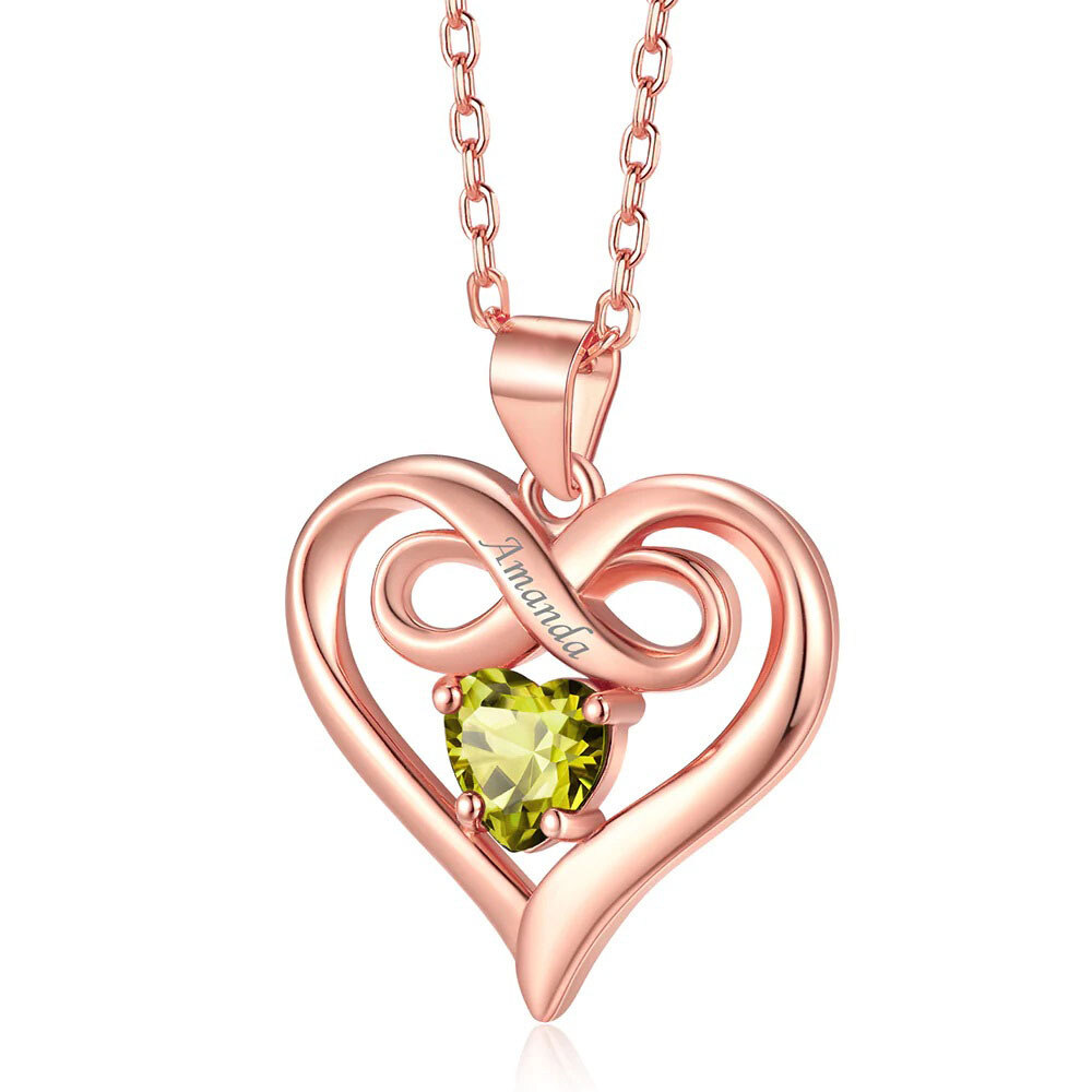 10K Gold Heart Personalised Birthstone Engraving Pendant Necklace For Women-3