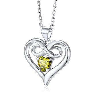 10K White Gold Heart Personalised Birthstone Engraving Pendant Necklace For Women-8