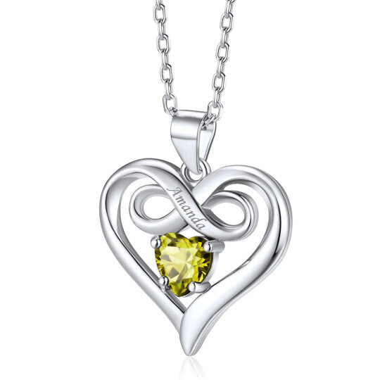 10K White Gold Heart Personalised Birthstone Engraving Pendant Necklace For Women