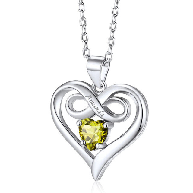 10K White Gold Birthstone & Personalized Engraving & Heart Pendant Necklace-1