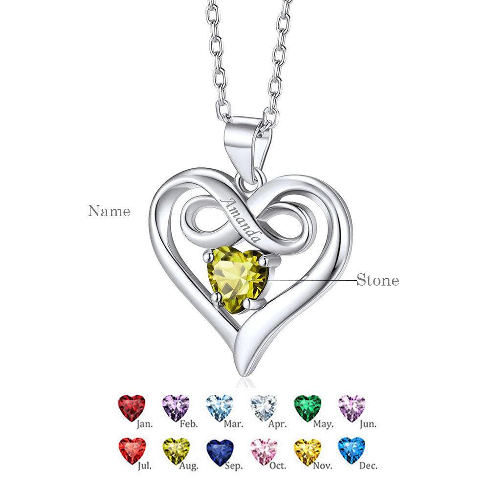 10K Rose Gold Heart Personalised Birthstone Engraving Pendant Necklace For Women-4