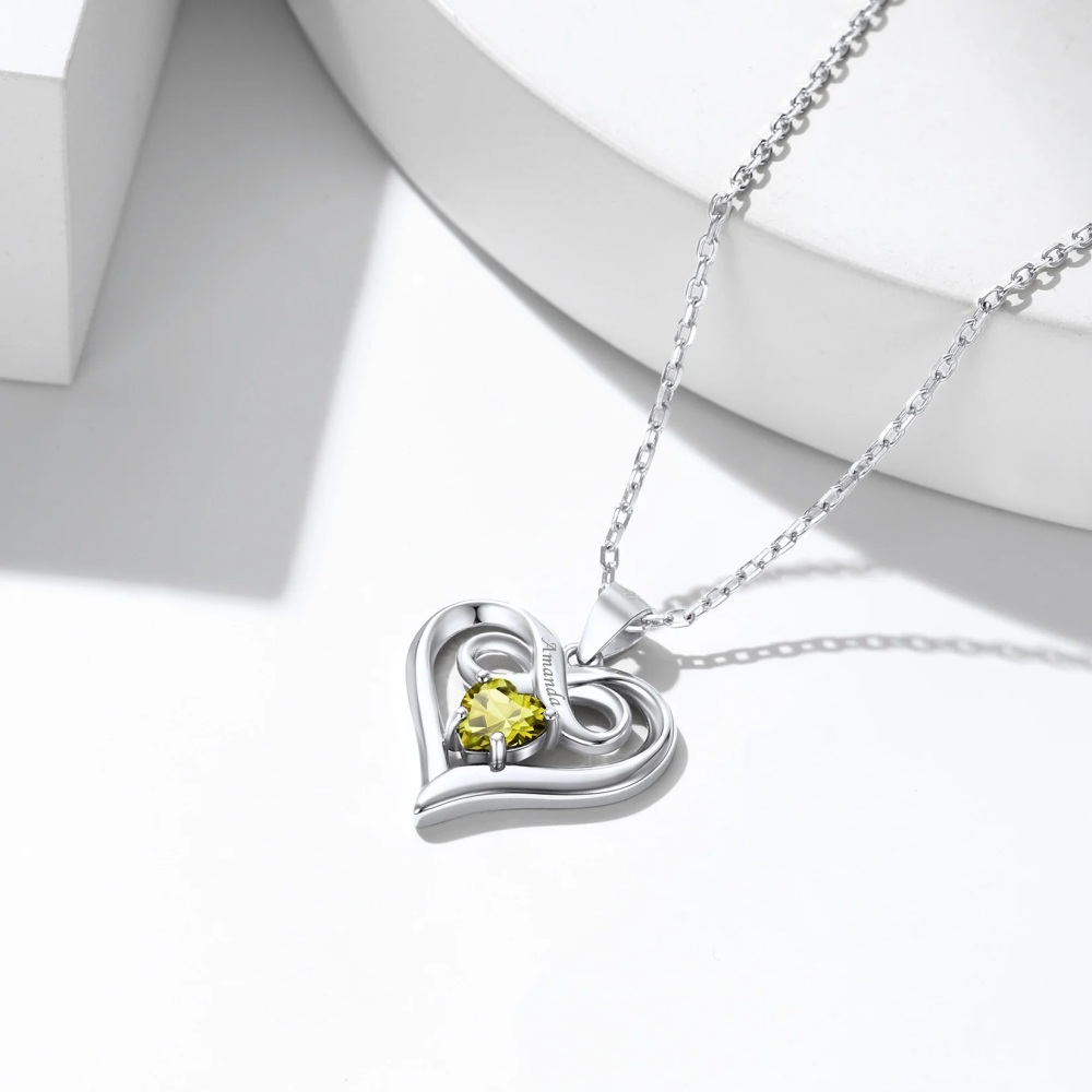 10K Rose Gold Heart Personalised Birthstone Engraving Pendant Necklace For Women-5