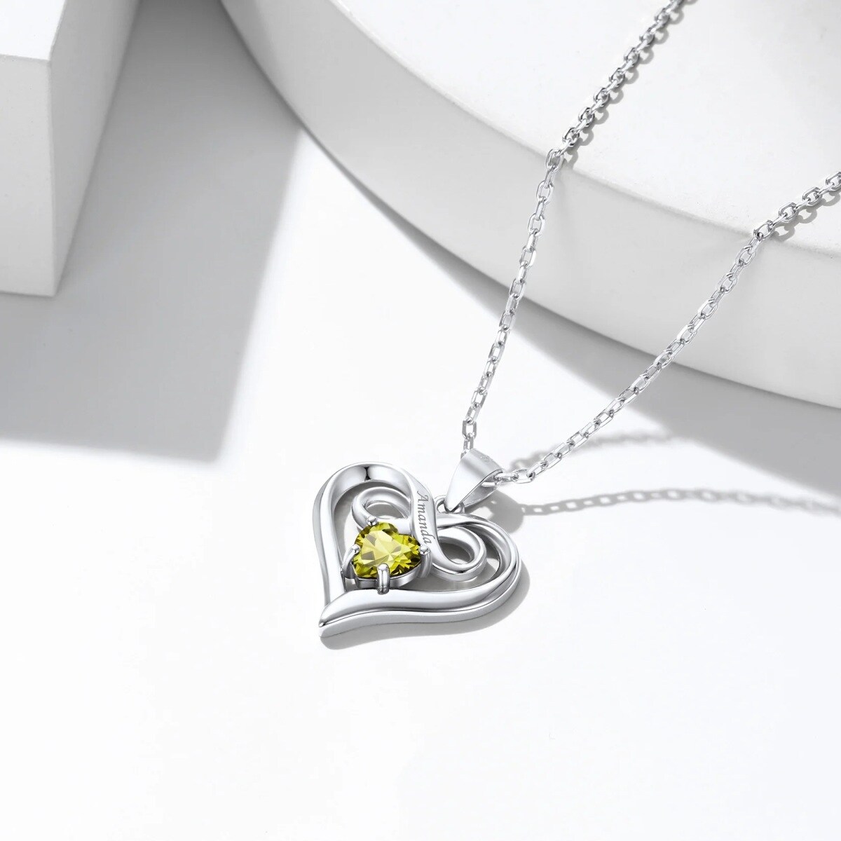 10K Gold Heart Personalised Birthstone Engraving Pendant Necklace For Women-5