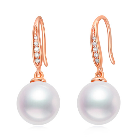 10K Rose Gold Circular Pearl Bead Drop Earrings