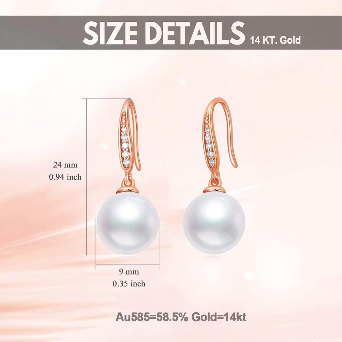 Boucles d'oreilles pendantes en or rose 14 carats avec perles circulaires-4