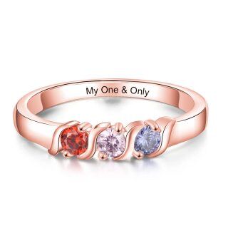 10K Rose Gold Circular Cubic Zirconia Personalized Birthstone and Engraving Ring-16