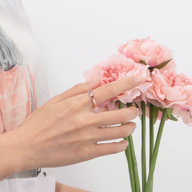 10K Rose Gold Round Cubic Zirconia Personalized Birthstone and Engraving Ring-2