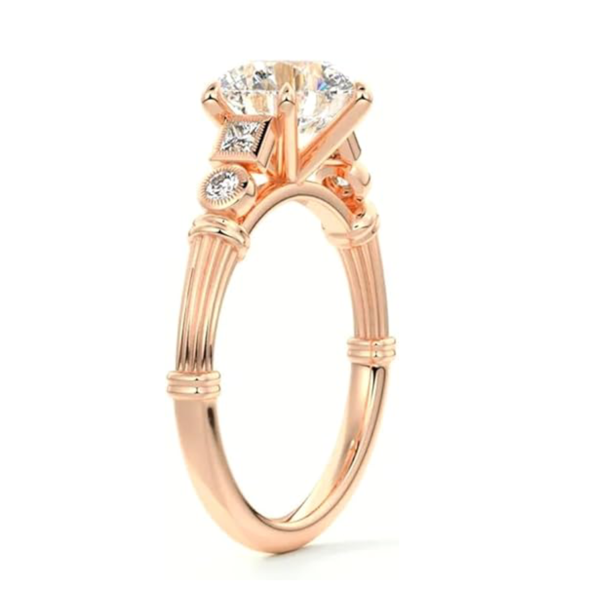 10K Rose Gold Circular Shaped Lab Created Diamond & Moissanite Personalized Engraving Engagement Ring-4