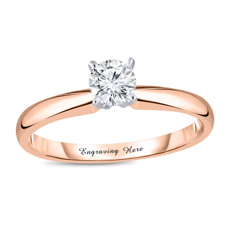 10K Rose Gold Circular Shaped Lab Created Diamond Personalized Engraving Wedding Ring-1