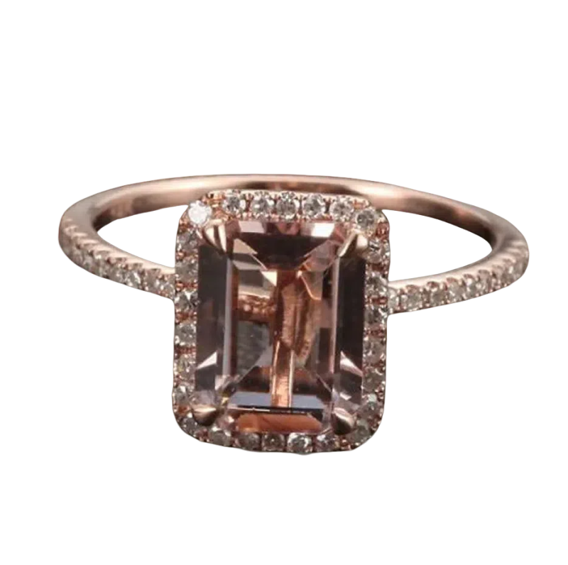 10K Rose Gold 2 CT.T.W. Emerald Cut Lab Created Peach Pink Morganite & Diamond Custom Engagement Band-1