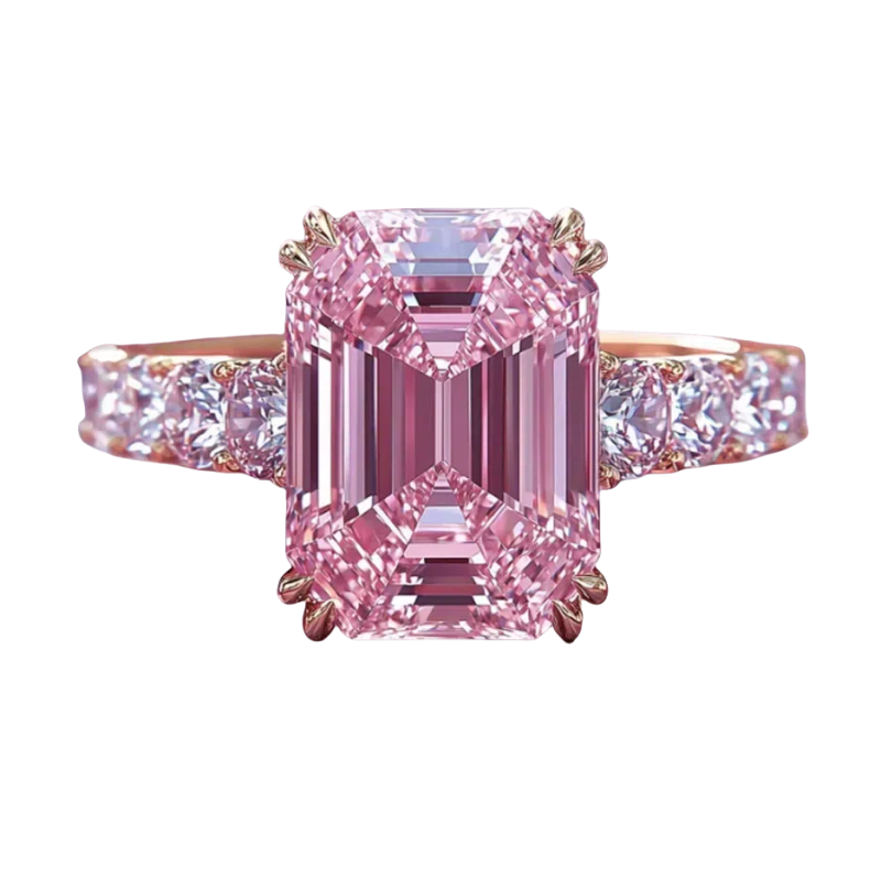 Anello di fidanzamento in oro rosa 10 carati con moissanite taglio smeraldo da 3 carati.-7