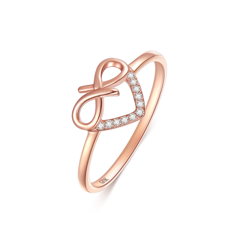 Anillo personalizado de corazón con diamante en oro rosa de 14 quilates, certificado 3EX IGI-1