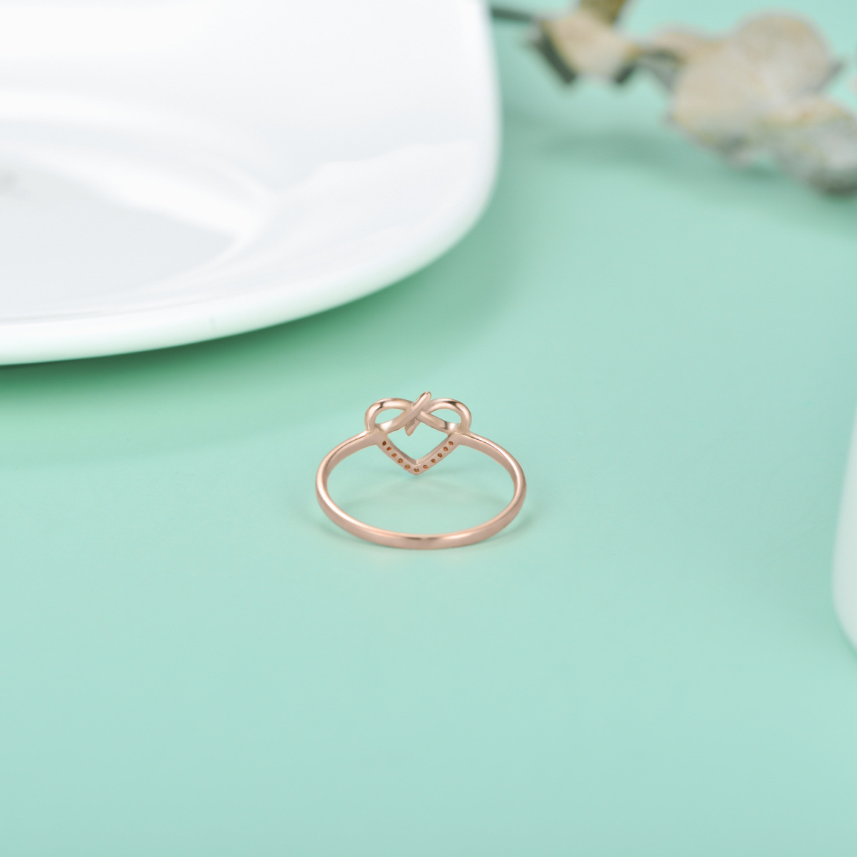 10K Rose Gold Diamond Heart Ring-3