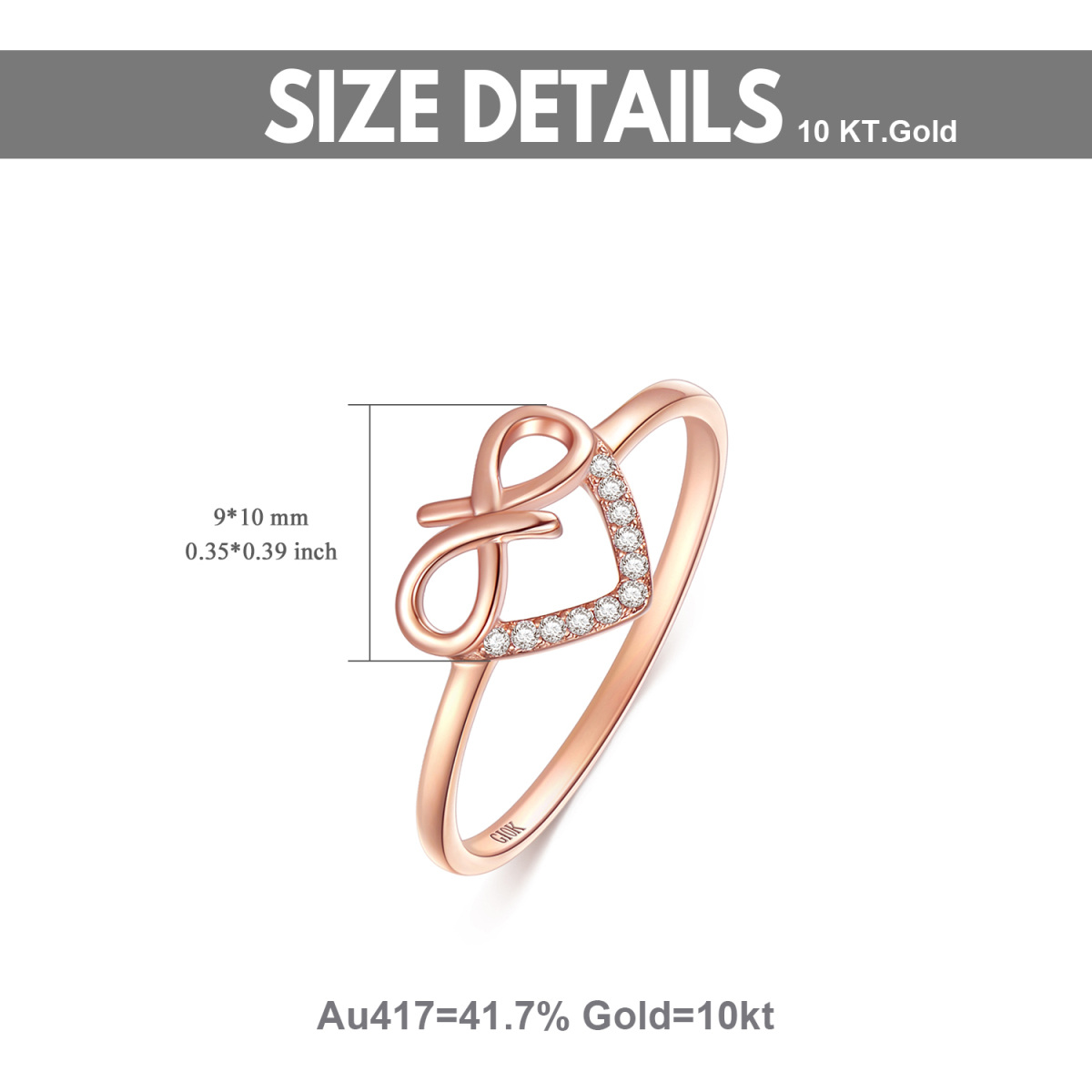 10K Rose Gold Diamond Heart Ring-5