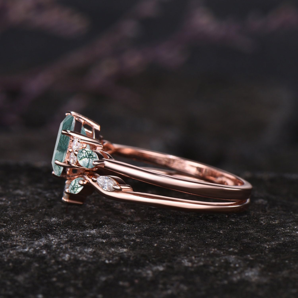 10K Rose Gold Five-Pointed Star Cut Moss Agate Custom Engagement Ring for Women-4