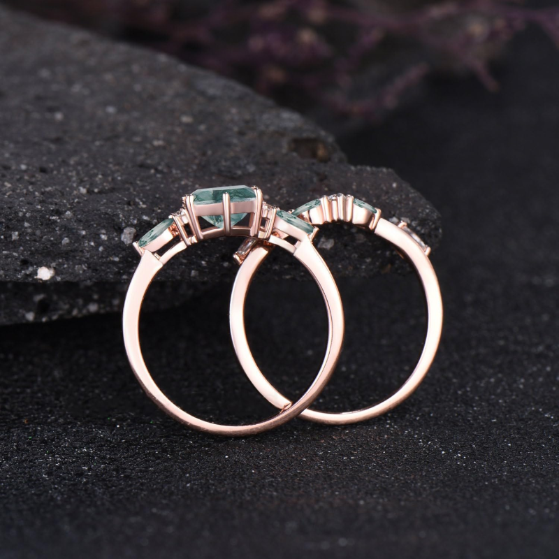 10K Rose Gold Five-Pointed Star Cut Moss Agate Custom Engagement Ring for Women-5