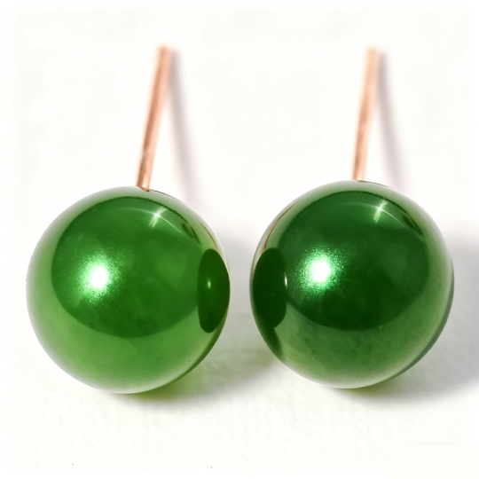 10K Rose Gold Green Jade Bead Stud Earrings