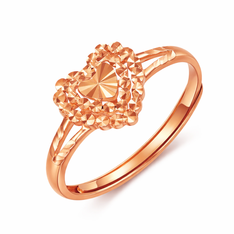 Pierścionek z różowego złota 18K z otwartym sercem-14