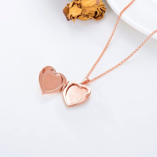 Collier médaillon photo personnalisé en forme de cœur en or rose 10 carats-4