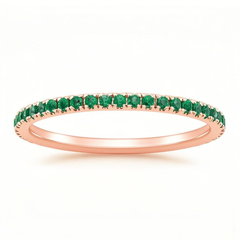 14K Rose Gold Lab Emerald Personalized Engraving & Wedding Ring-1