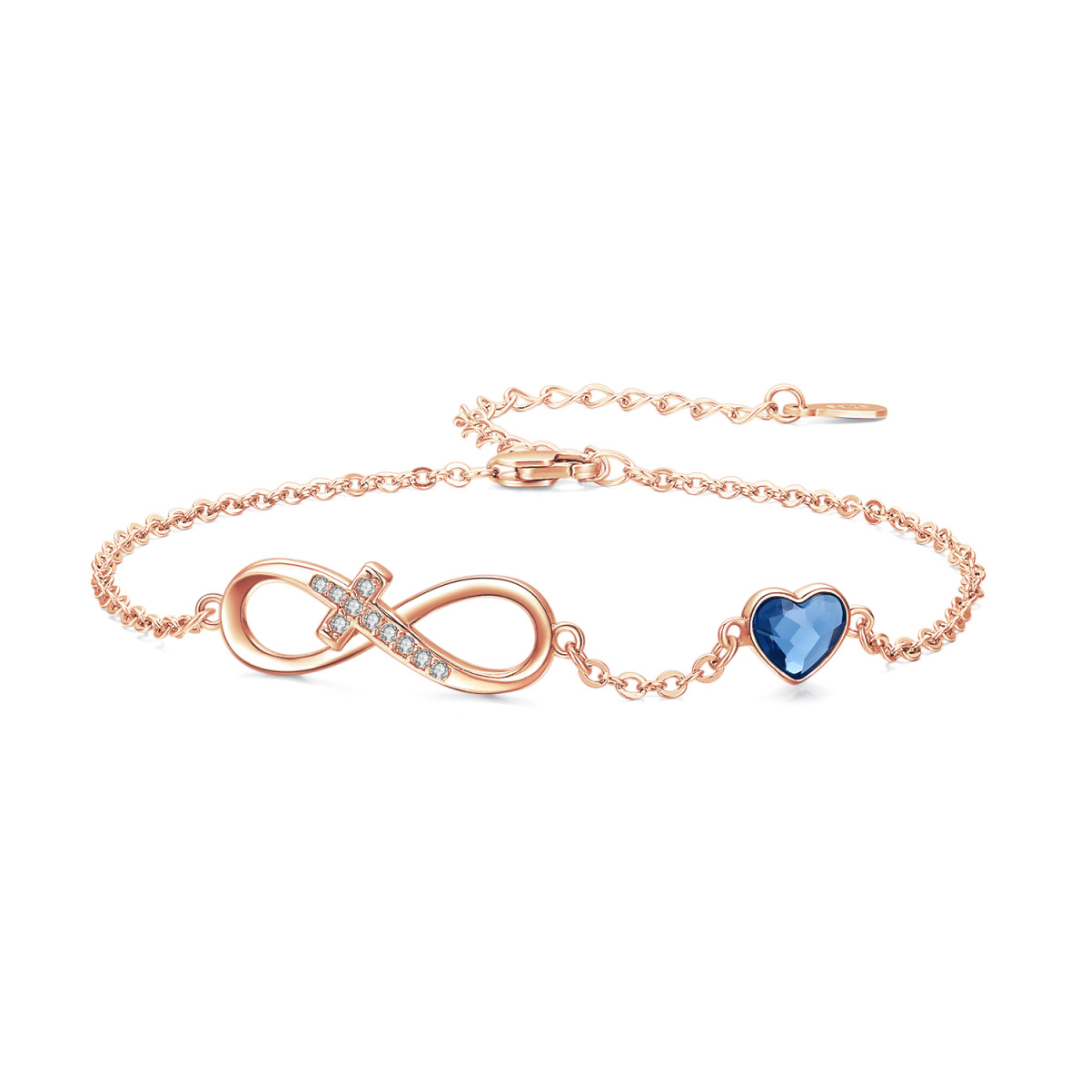 10K Rose Gold Moissanite Cross Heart Infinity Symbol Charm Bracelet-1