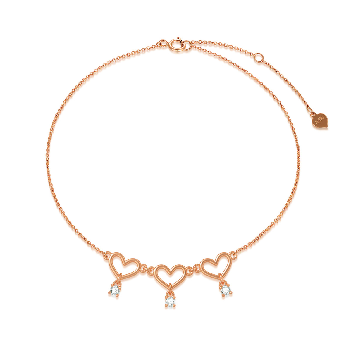 10K Rose Gold Moissanite Heart Single Layer Charm Anklet-1