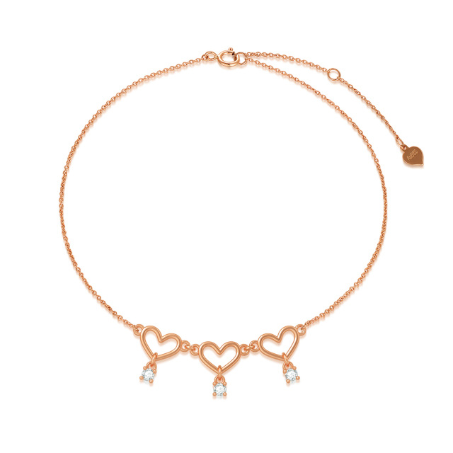 10K Rose Gold Moissanite Heart Single Layer Charm Anklet