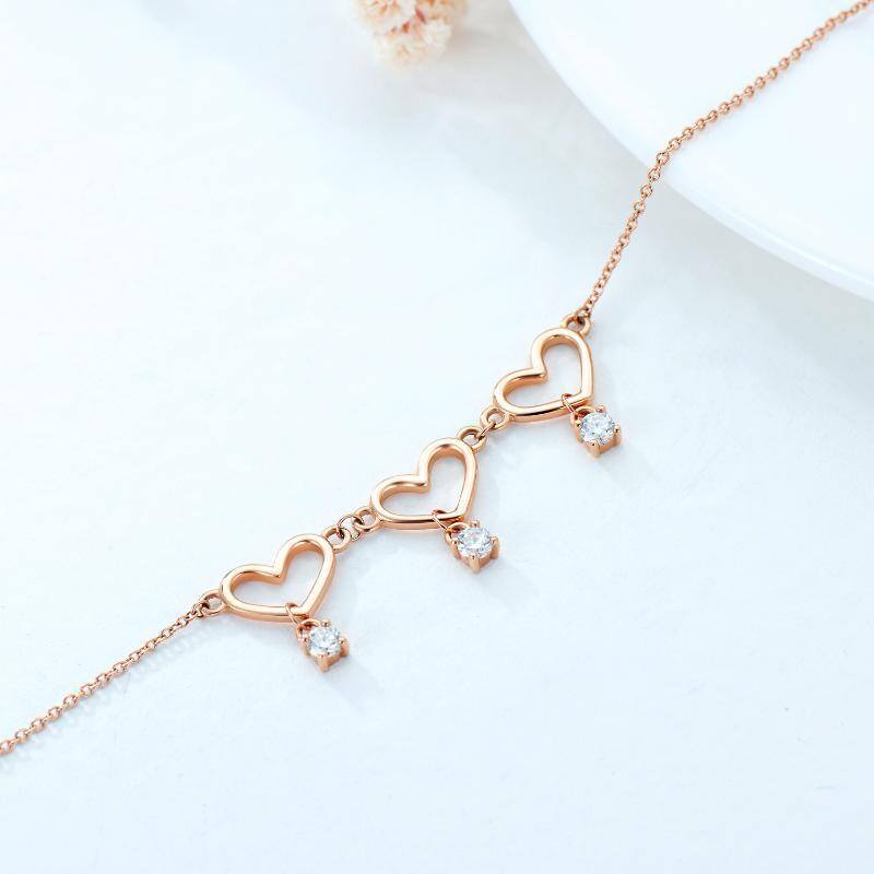 10K Rose Gold Moissanite Heart Single Layer Charm Anklet-3