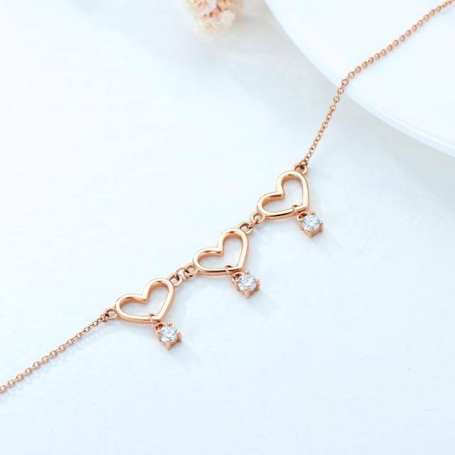 10K Rose Gold Plated Moissanite Heart Single Layer Anklet-3