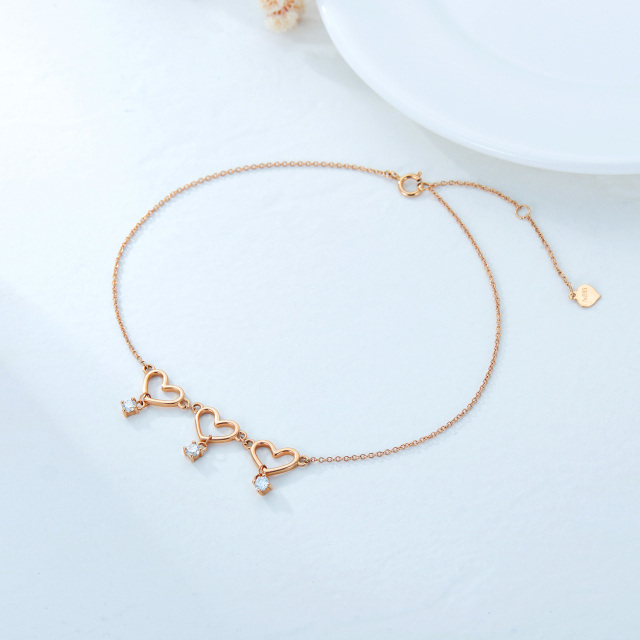 10K Rose Gold Plated Moissanite Heart Single Layer Anklet-4