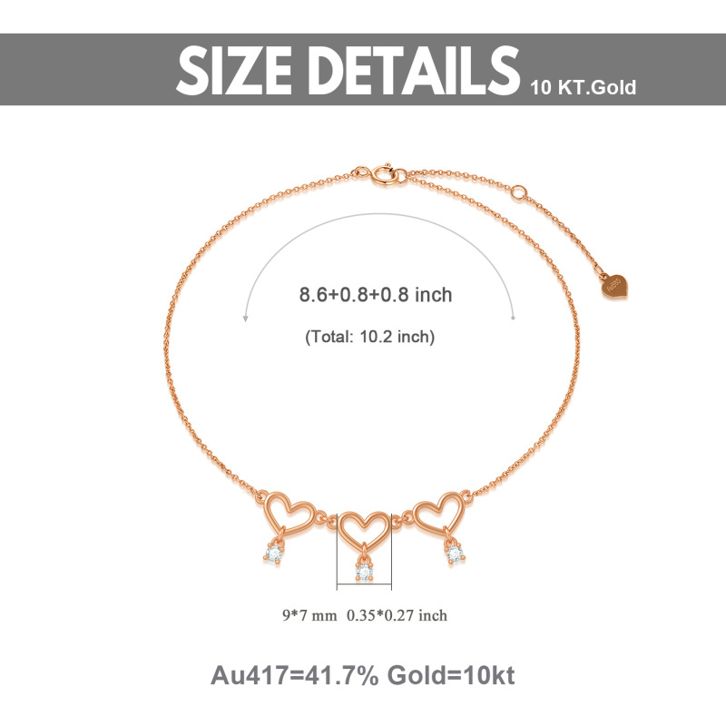 Bransoletka na kostkę z 10-karatowego różowego złota z zawieszką w kształcie serca Moissanite-5