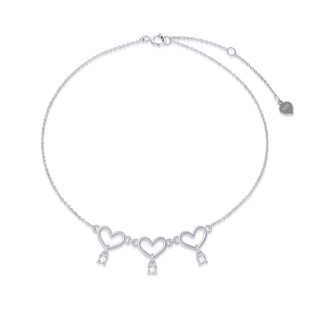 Tornozeleira com pingente de camada única em forma de coração de moissanita de ouro 14K-1
