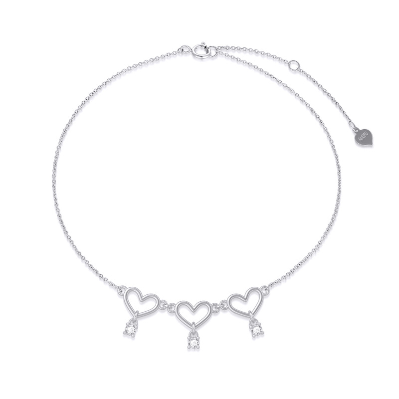 Tornozeleira com pingente de camada única em forma de coração de moissanita de ouro 14K-8