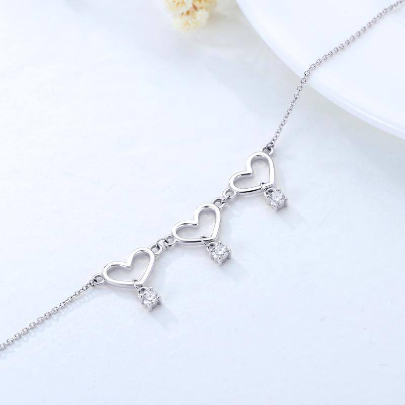 Tornozeleira com pingente de camada única em forma de coração de moissanita de ouro 14K-3