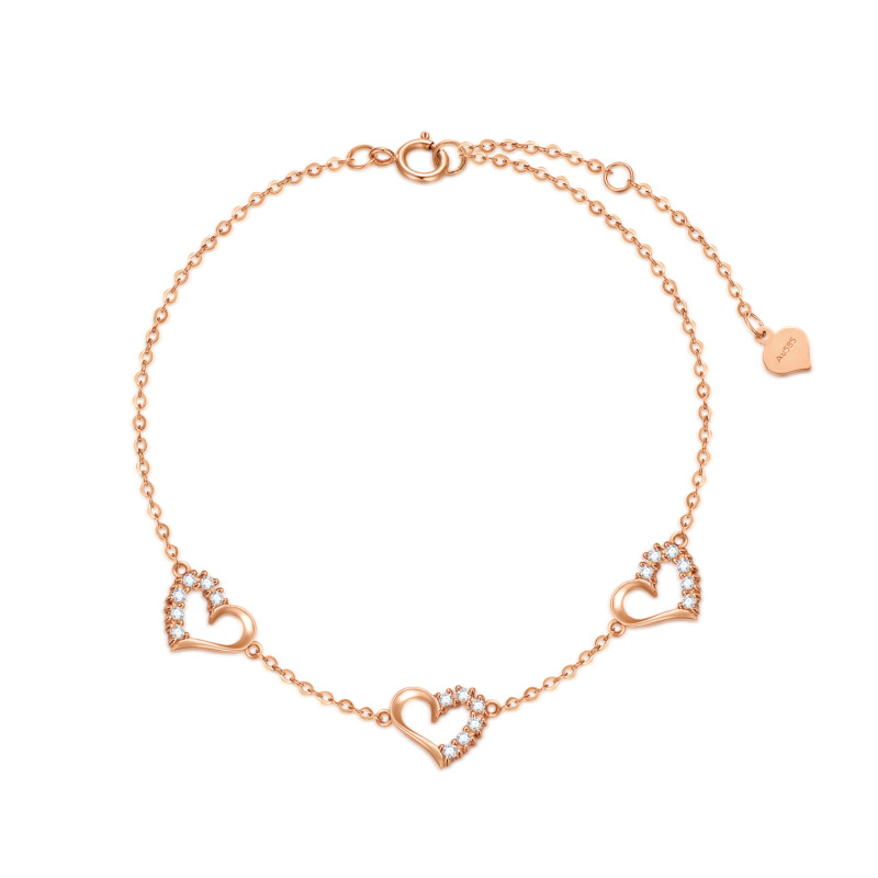 10K Rose Gold Moissanite Heart With Heart Single Layer Charm Anklet-4
