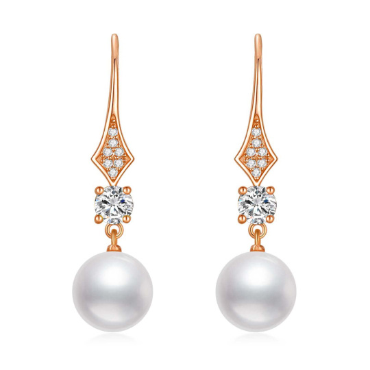10K Rose Gold Moissanite & Pearl Bead Drop Earrings