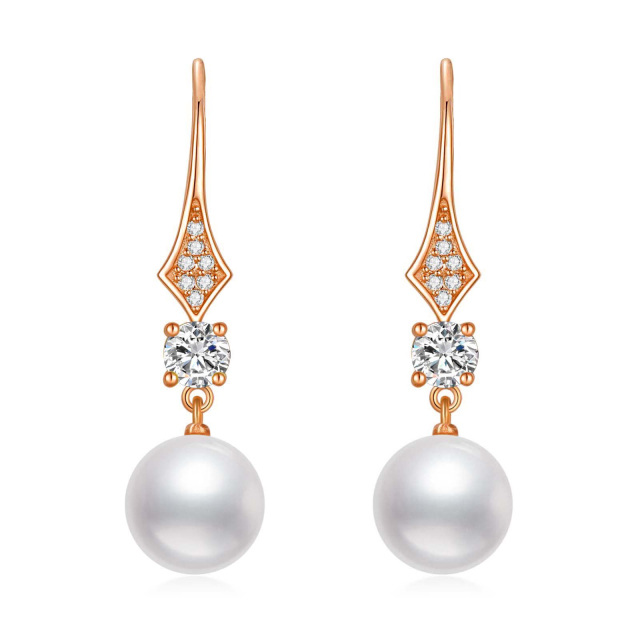 10K Rose Gold Moissanite & Pearl Bead Drop Earrings-1