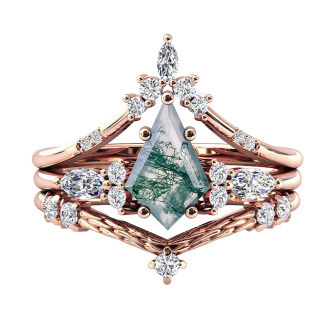 10K Rose Gold Moss Agate Stackable Ring-30